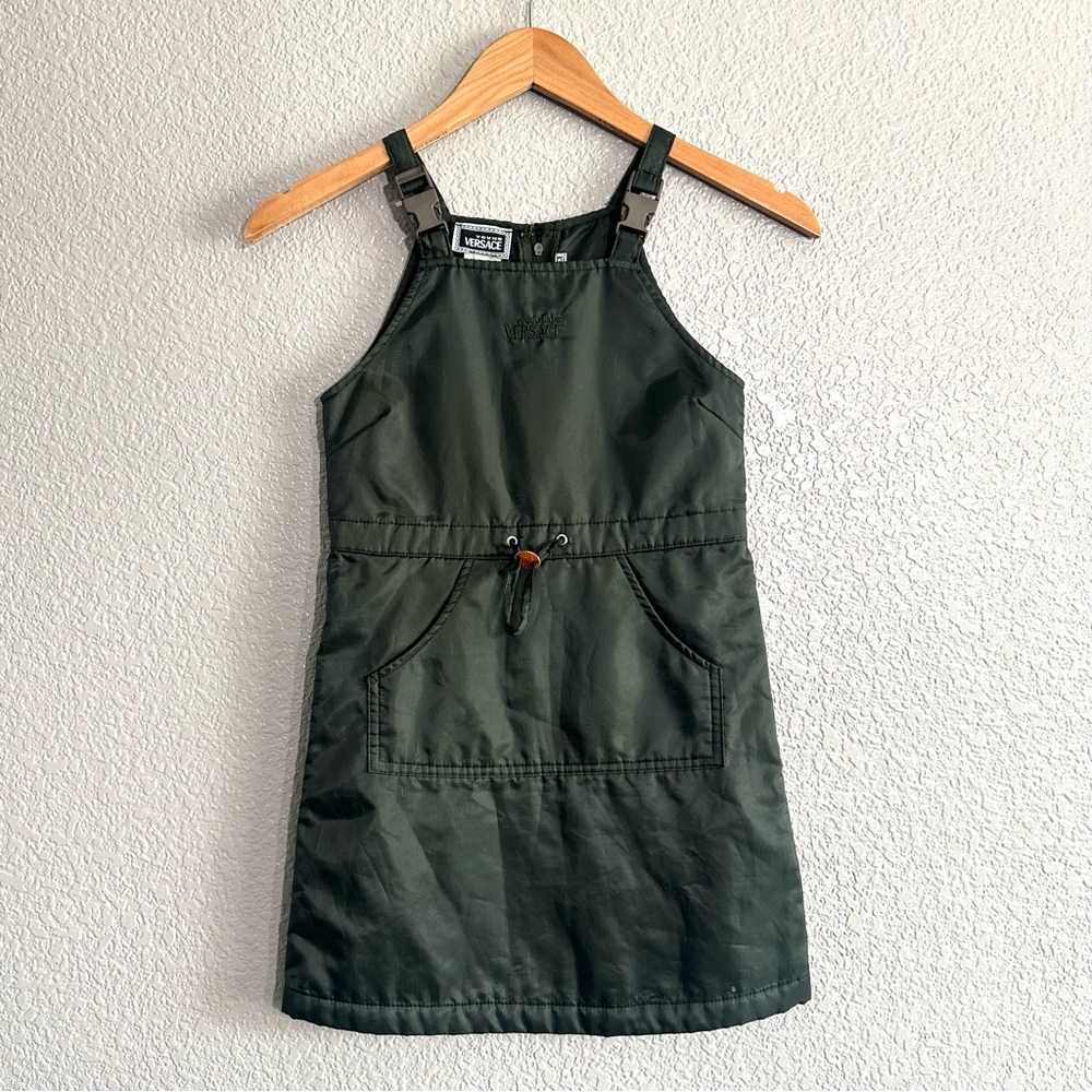 Vintage Young Versace Dress Size 6 Children’s Swishy Green Jumper Overalls Cargo